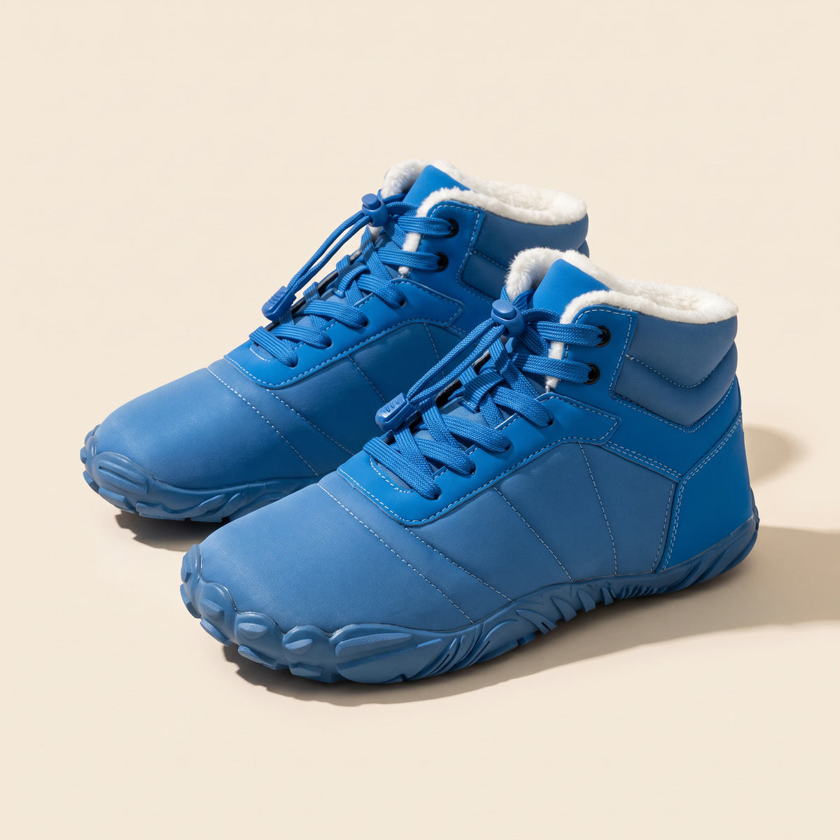 Bries winterboot in blauw, paar van opzij