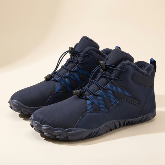 Dijk winterboot in blauw, paar van opzij