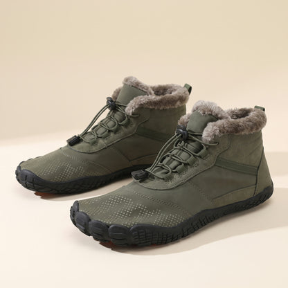Haard winterboot in groen, paar van opzij