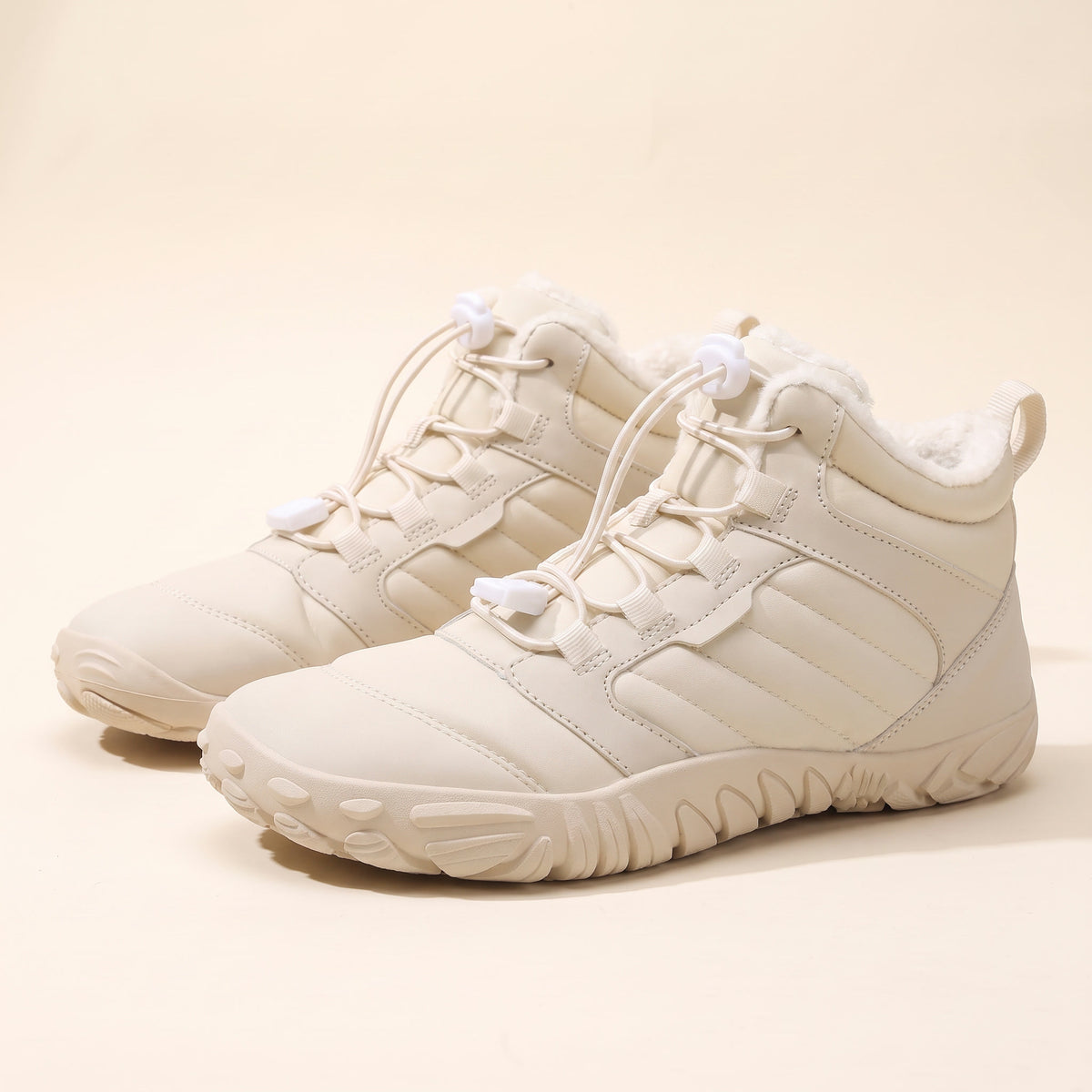 Mist winterboot in beige, paar van opzij
