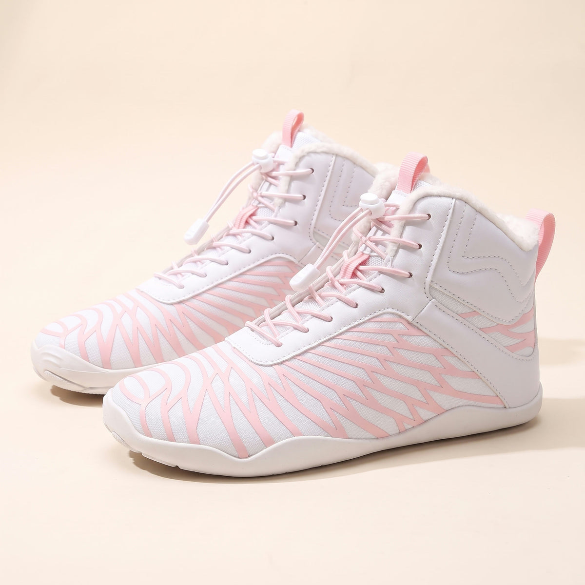 Wiek winterboot in wit met roze, paar van opzij