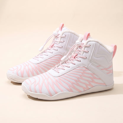 Wiek winterboot in wit met roze, paar van opzij