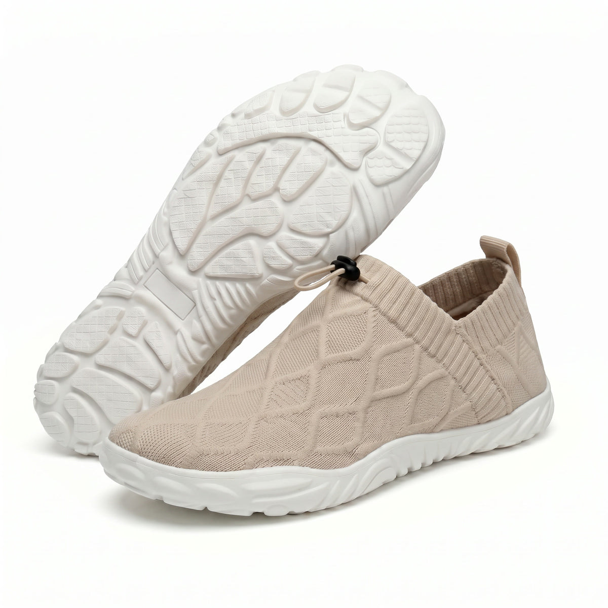 Wolk gebreide barefoot instapper in beige