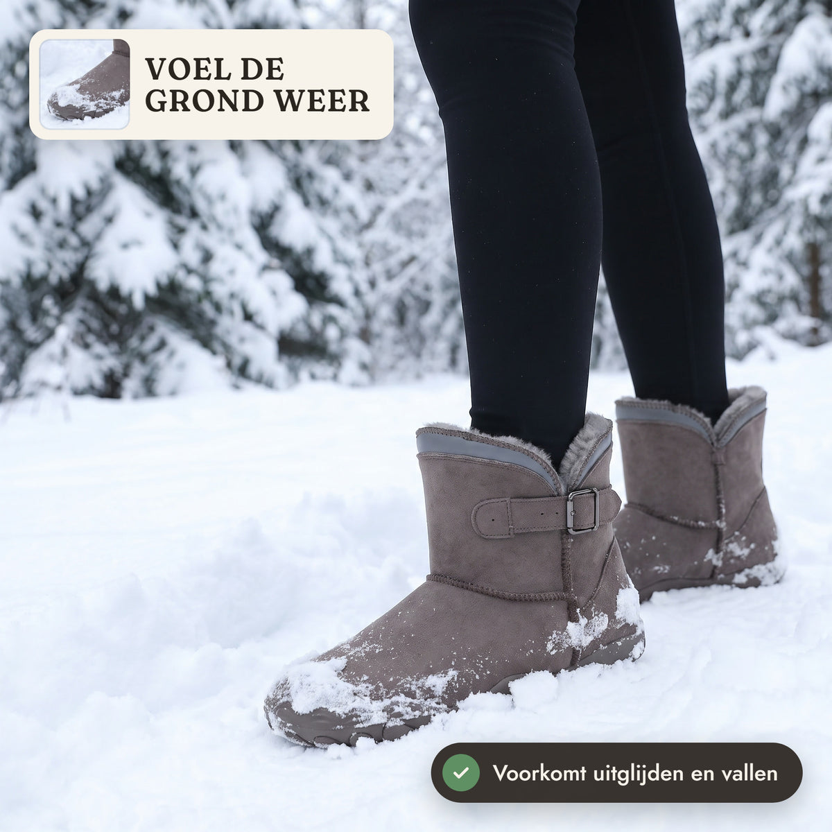 Voel de grond weer: Snug Boots in koffie in de sneeuw
